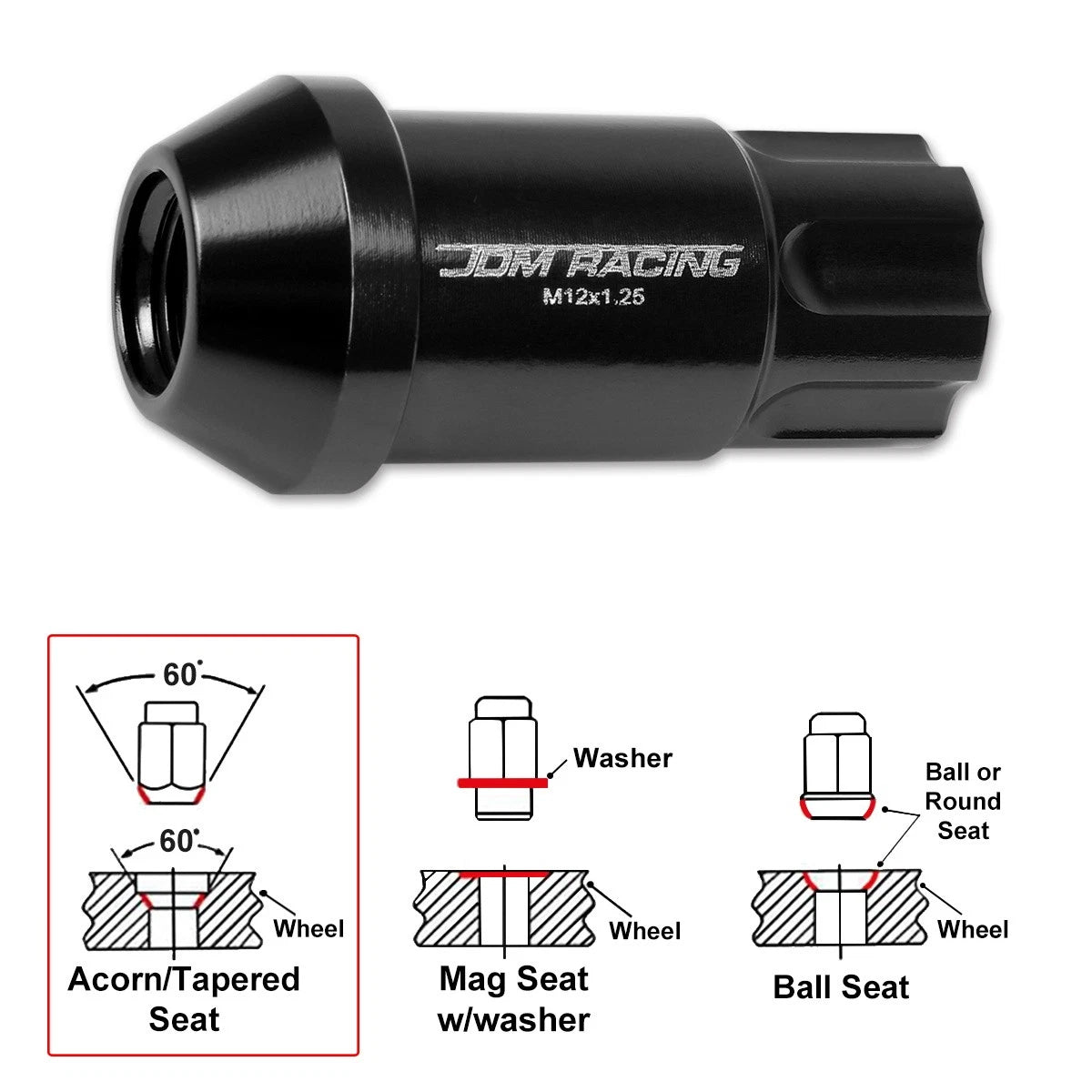 20Pc M12X1.25 Black JDM Open End Aluminum Spline Wheel Lug Nuts + Key