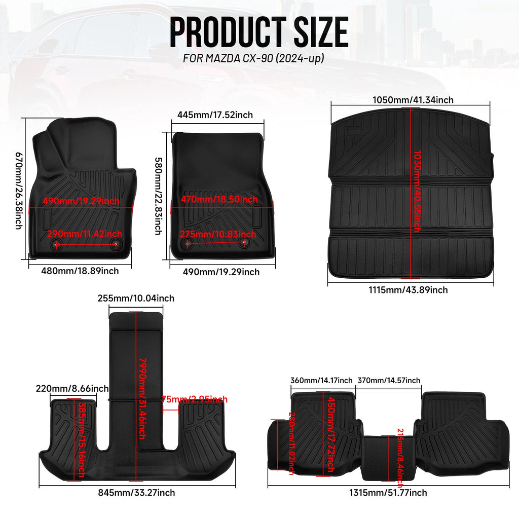 Set of 4 Floor Mats & Cargo Liner for Mazda CX-90 (2024–2025)