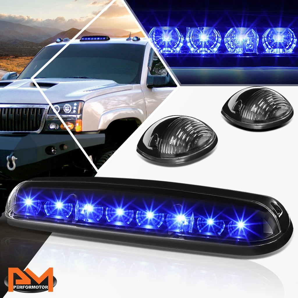 3Pcs Cab Roof Running Light Black Housing Blue LED for Silverado/Sierra (2002–2007)