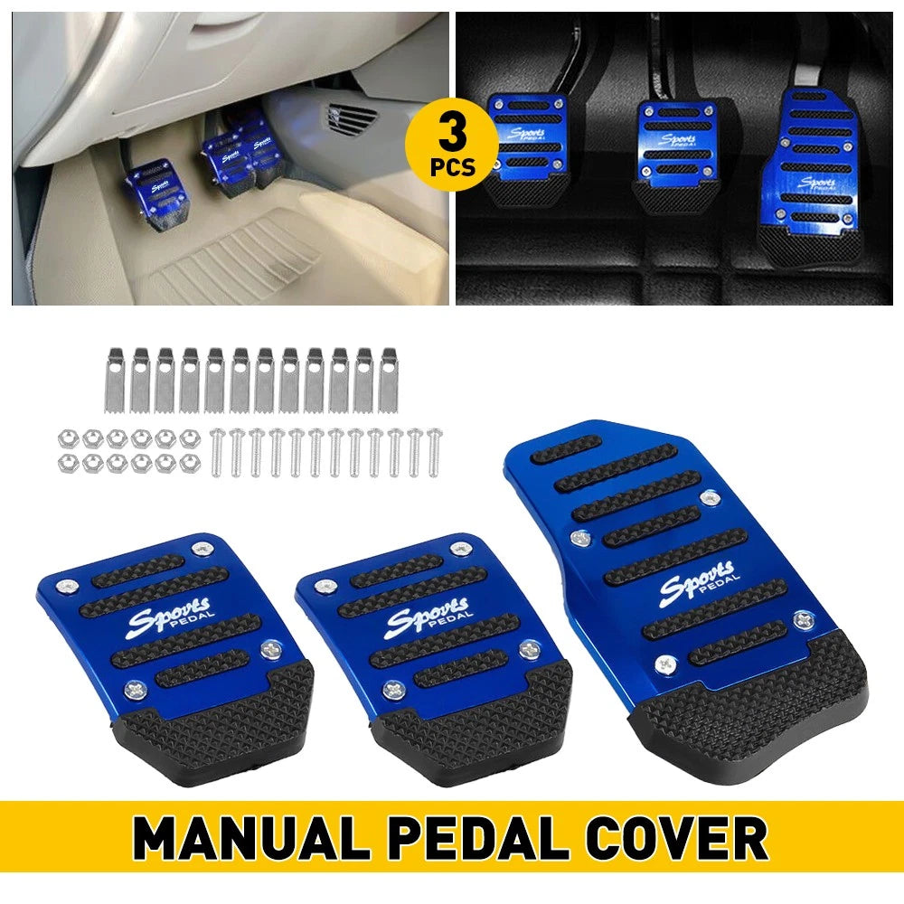 3X Blue Non-Slip Manual Transmission Pedal Pad Covers for Universal Fit