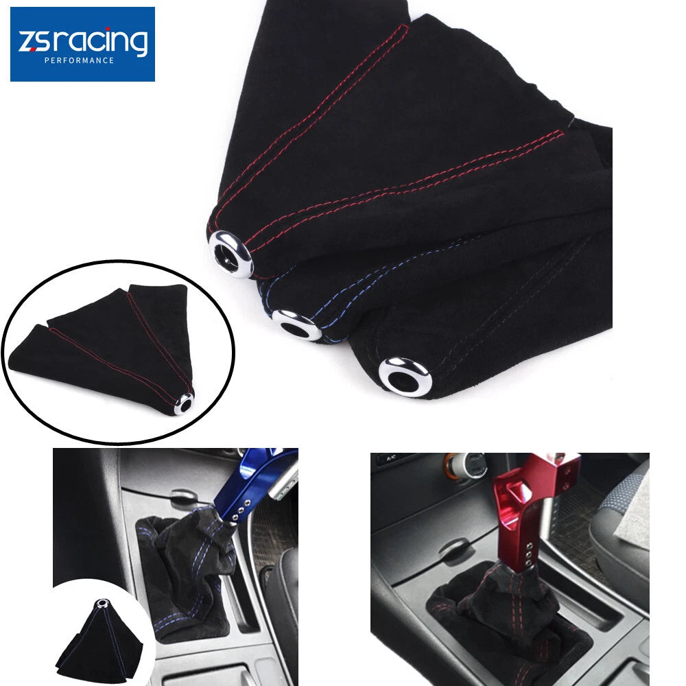 Shift Knob Boot Cover for (Leather, Black, Blue Stitches)