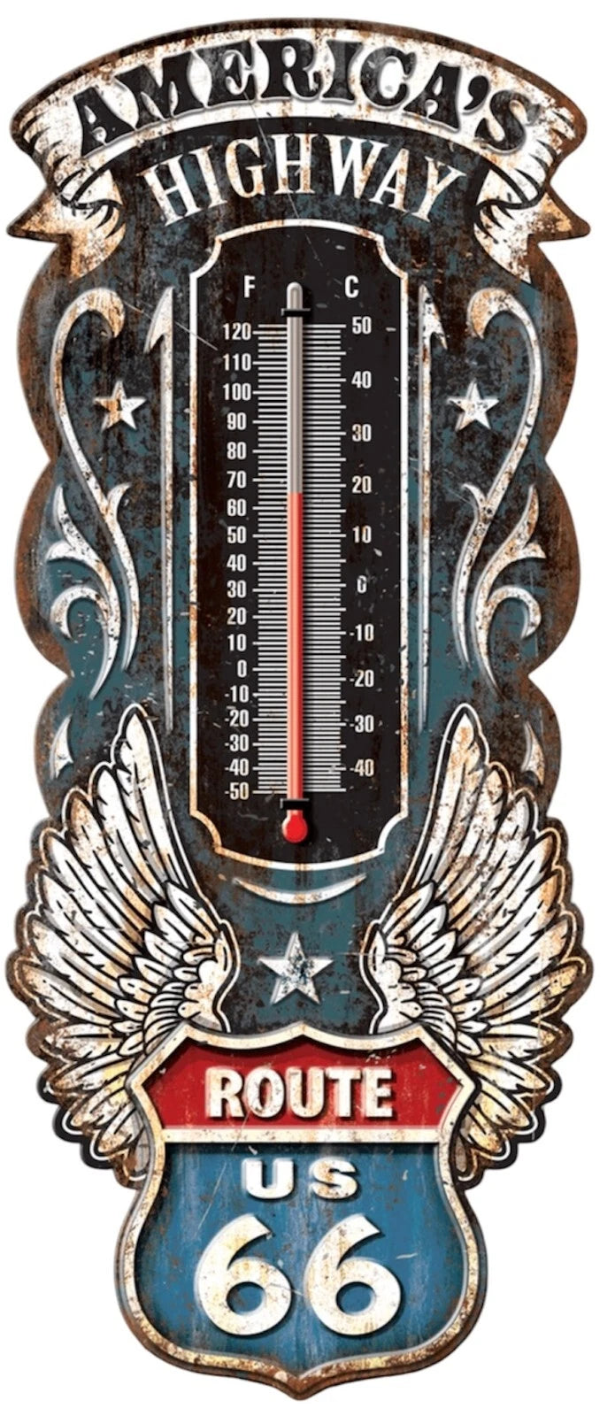 Route 66 Thermometer 17" Metal Sign for Garage Man Cave