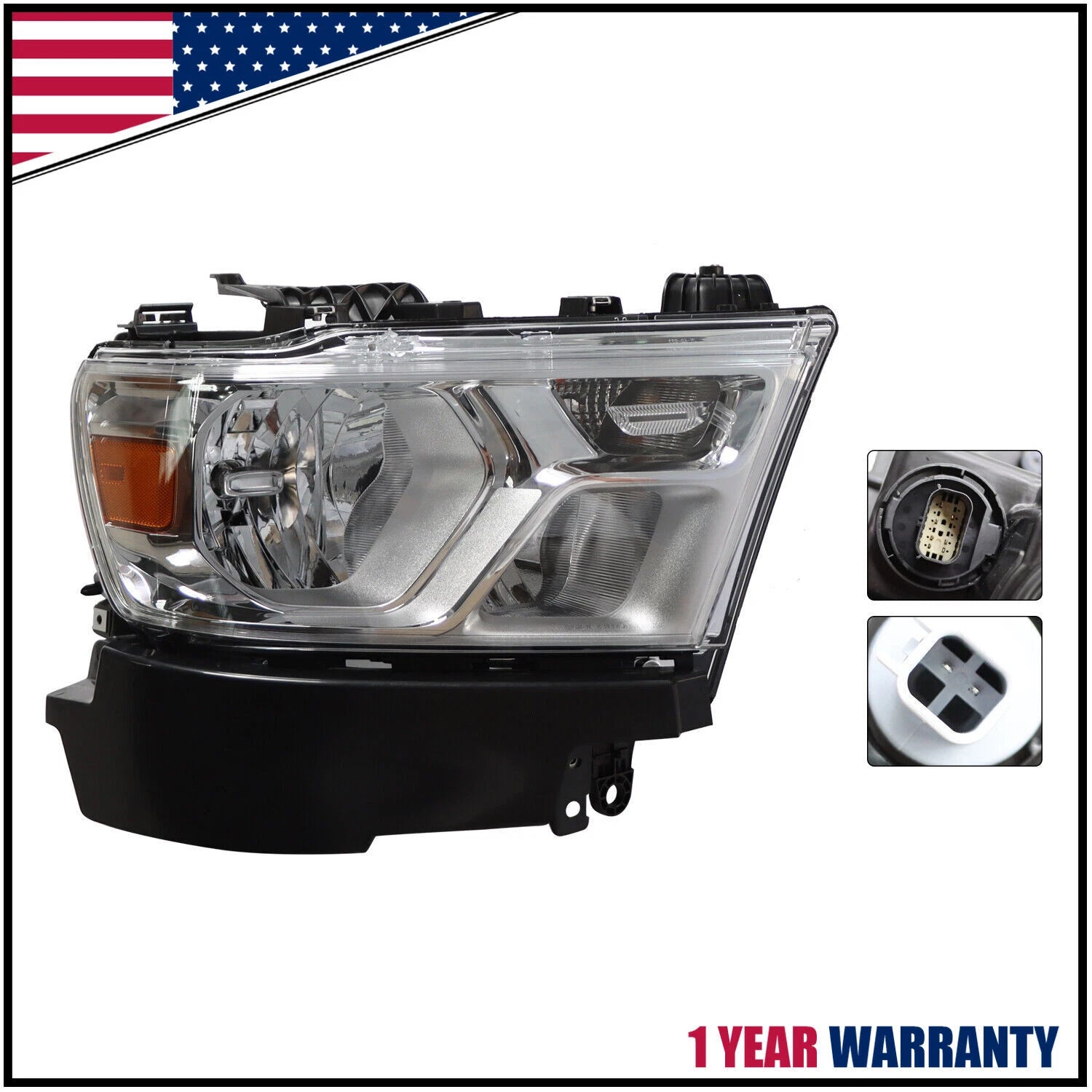 RH Halogen Headlight for Ram 1500 (2019–2023) - Chrome Bezels