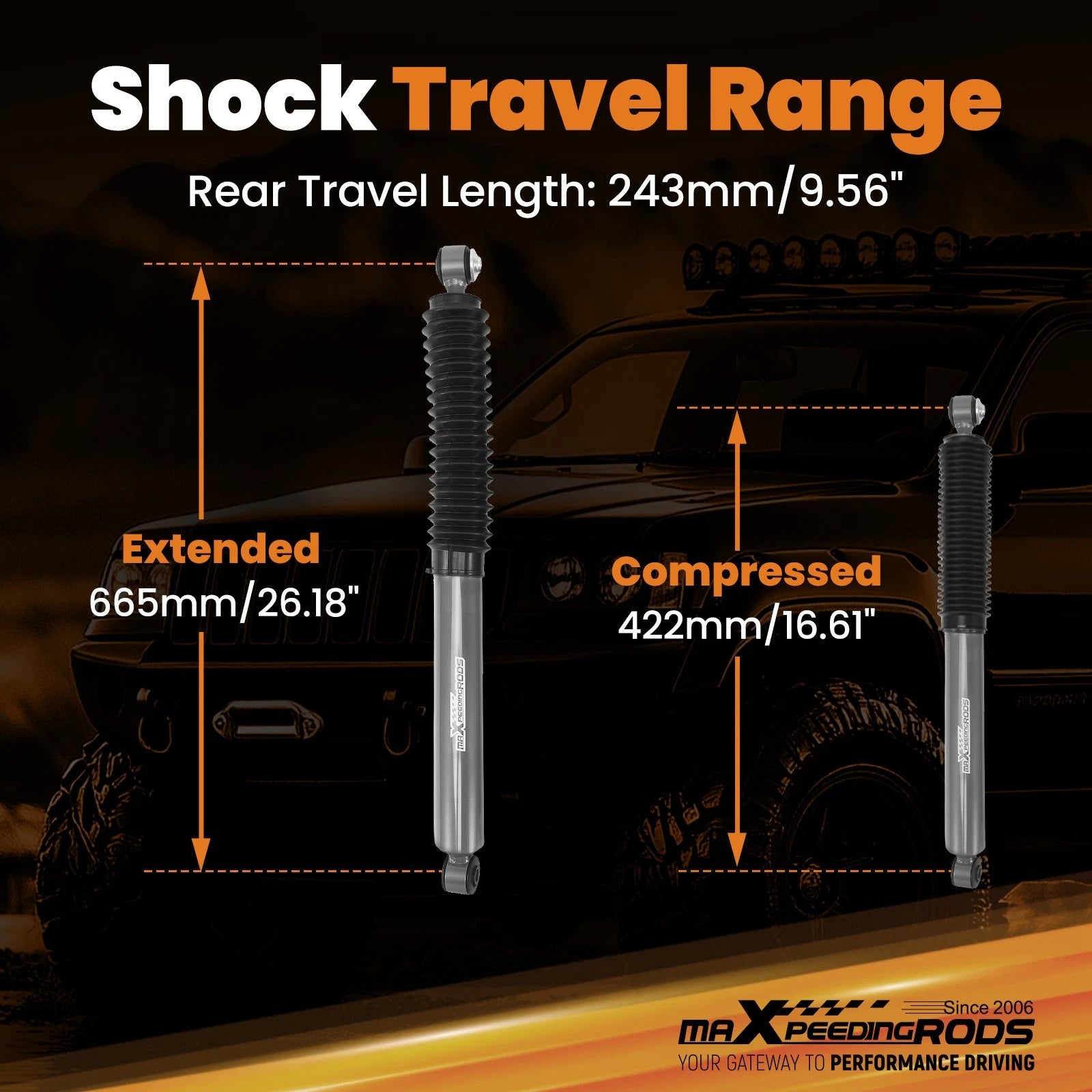 3-4" Off Road Shocks Rear Pair for Jeep Grand Cherokee (1999–2004) 2WD/4WD
