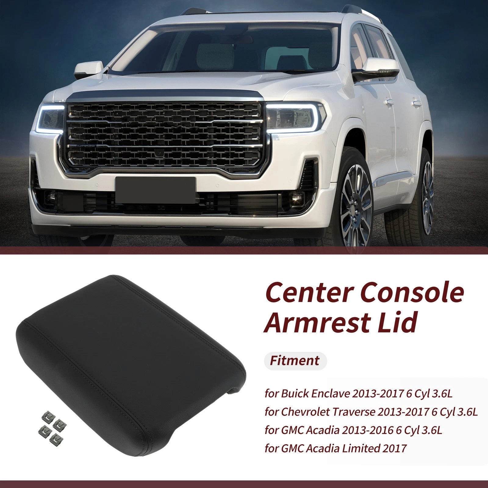 Center Console Armrest Lid for Chevy Traverse, GMC Acadia (No. 22905370) Black