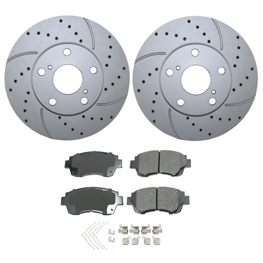 Front Brake Kit with 275mm Drilled Rotors & Akebono Ceramic Pads for ES300, Avalon, Camry (1992–2006)