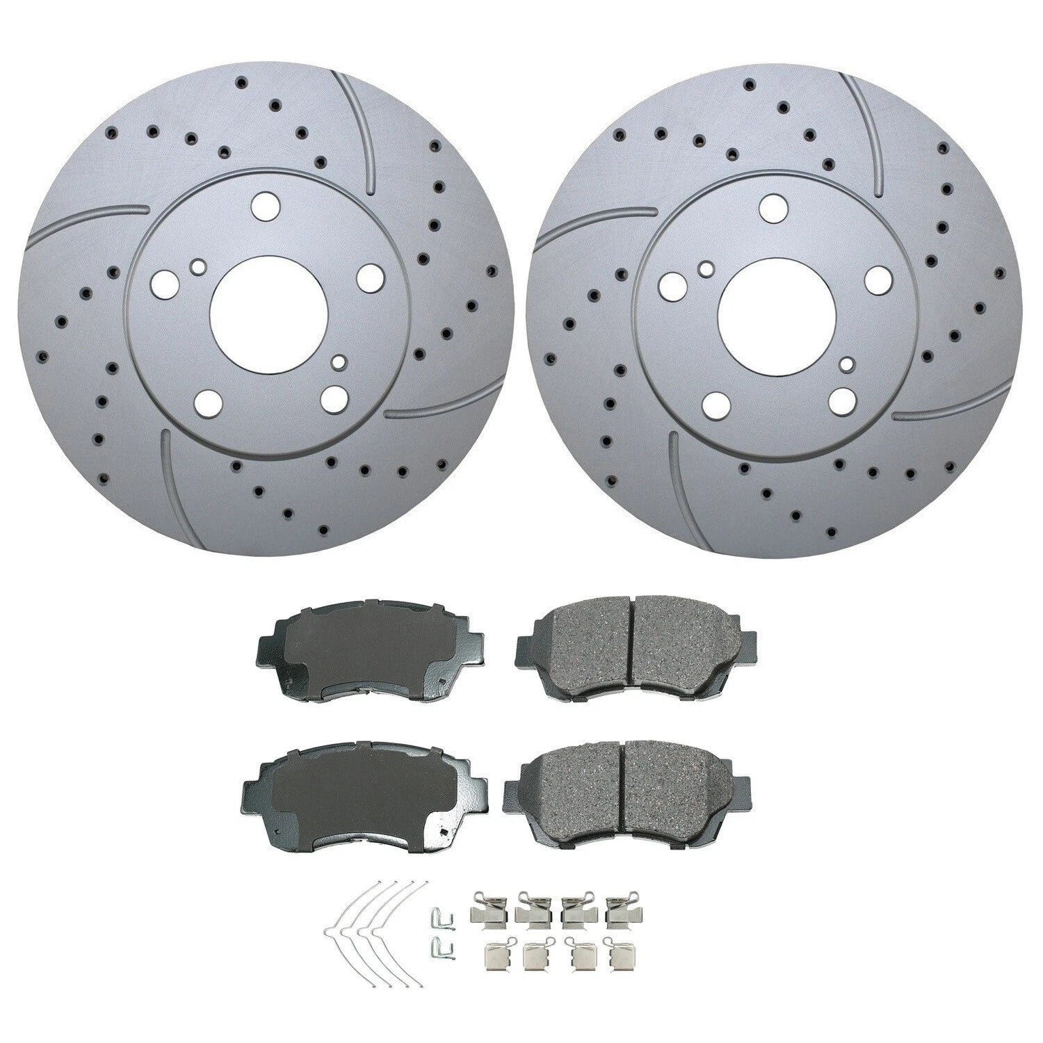 Front Brake Kit with 275mm Drilled Rotors & Akebono Ceramic Pads for ES300, Avalon, Camry (1992–2006)