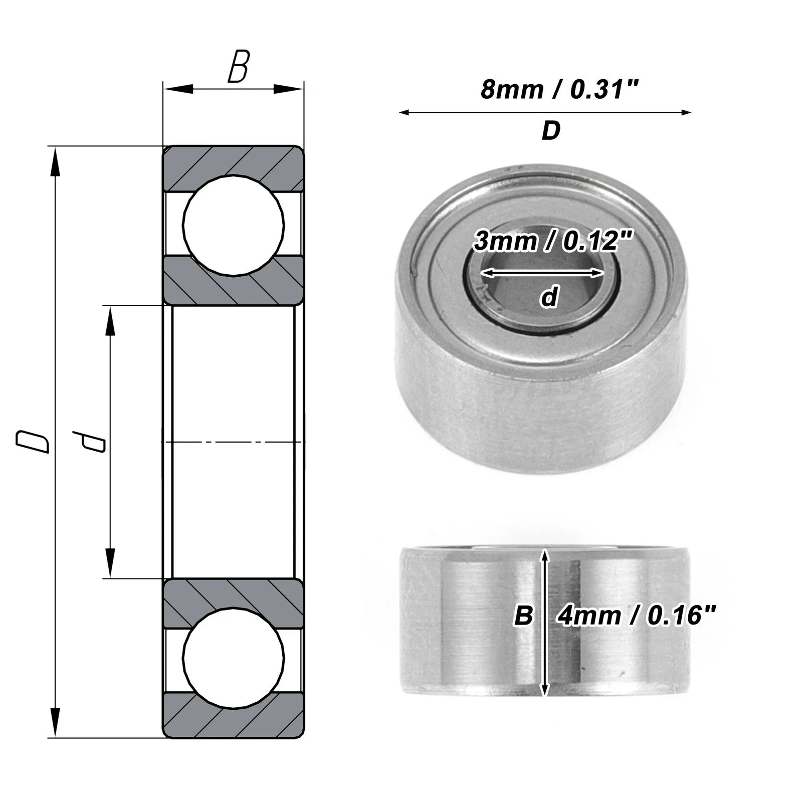 Deep Groove Ball Bearing 830ZZ for Scooter Skateboard Wheel (3x8x4mm)