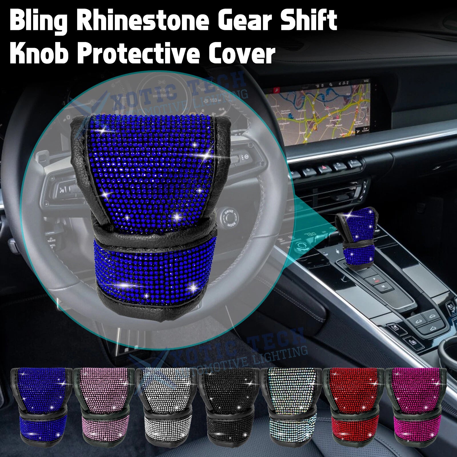 Bling Rhinestone Leather Auto Gear Shift Knob Protective Cover Universal (2022-2025)