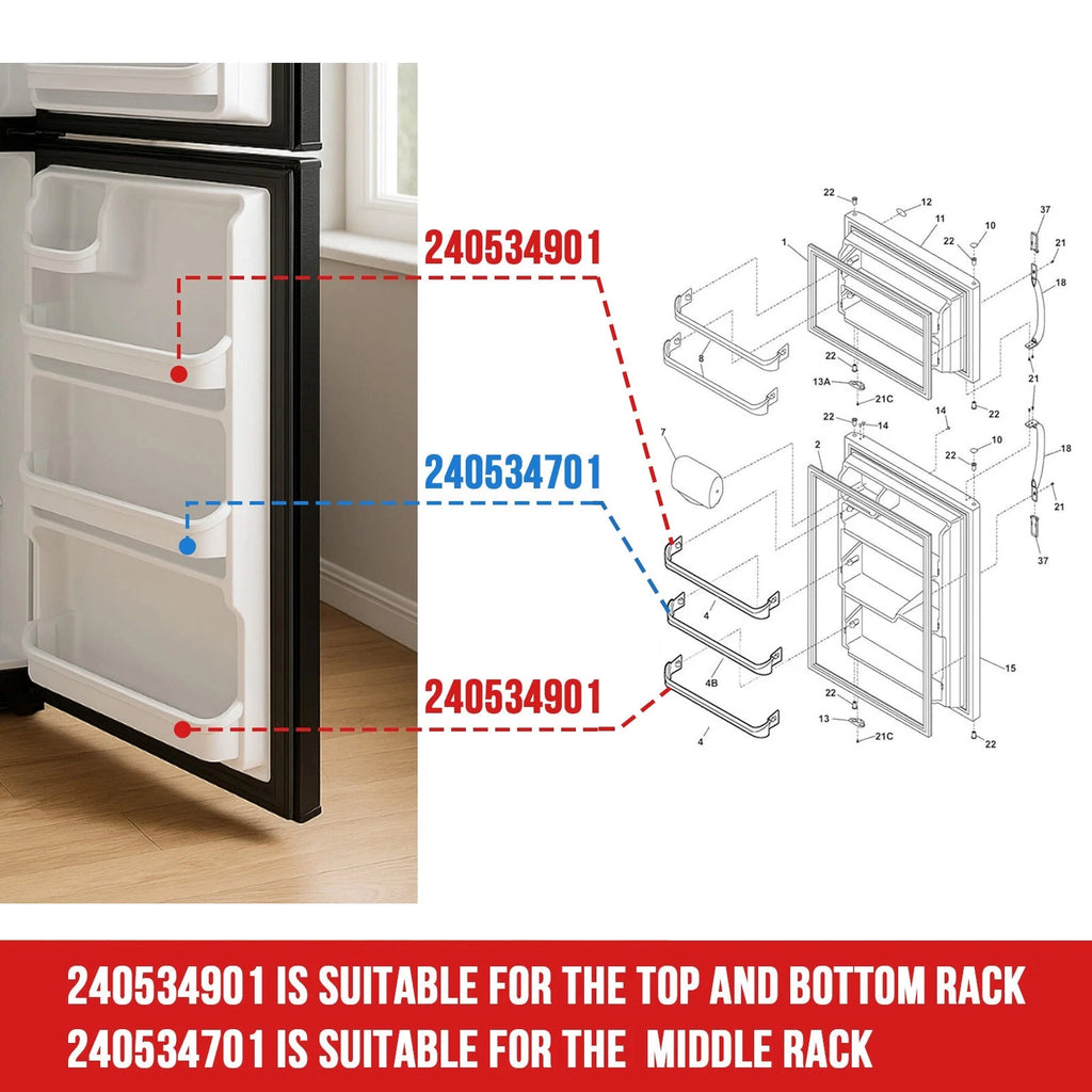 3PC Door Rack Shelf Retainer Bar for Frigidaire Refrigerator (240534701, 240534901)