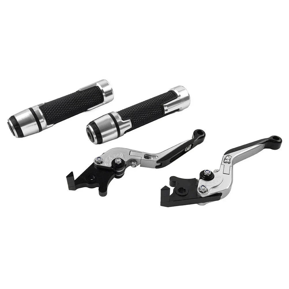 Silver Extendable Brake Clutch Levers & Handlebar Grips for Kawasaki ZX6RR