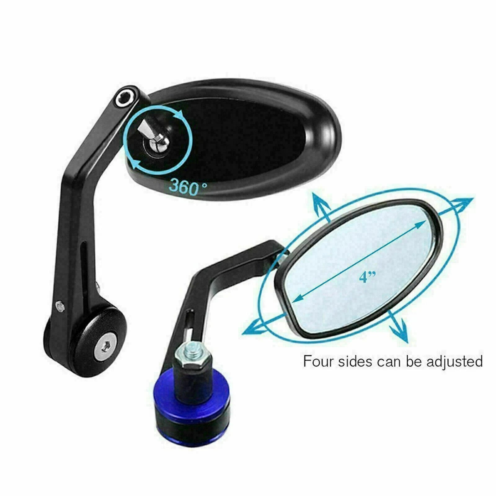 Blue Aluminum 22mm Rear View Handlebar End Mirrors for Universal (22mm)