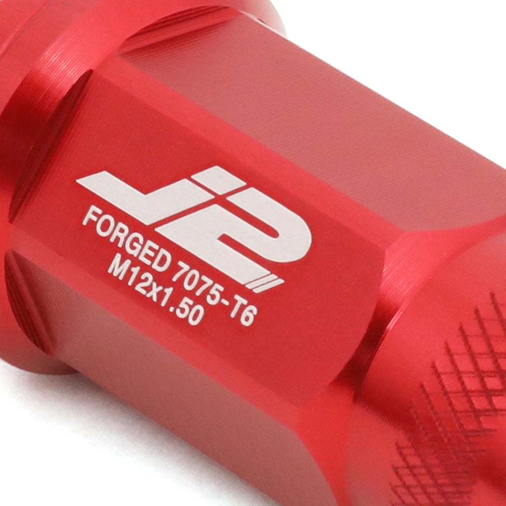 Set of 20 J2 7075 Forged Aluminum M12x1.5 Open-End Lug Nuts w/Adapter Red