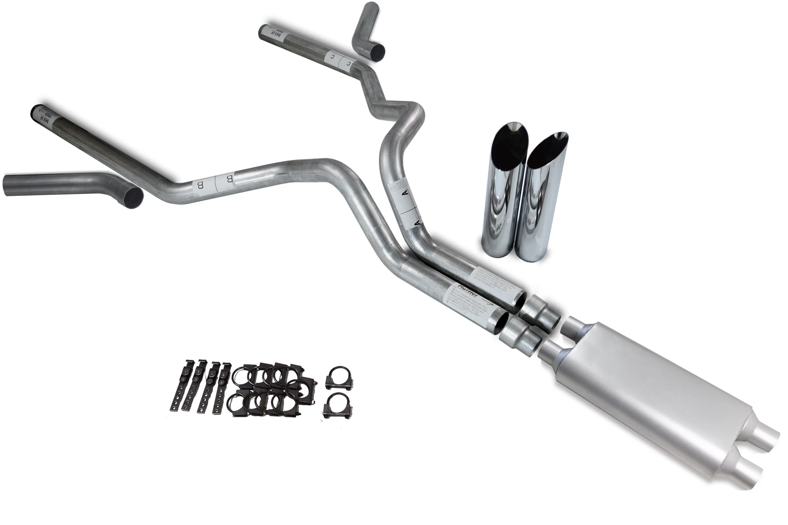 3" Dual Exhaust for Chevy GMC 2500 (2000–2006) - Dual Inlet, 2 Chamber, Slash Tip