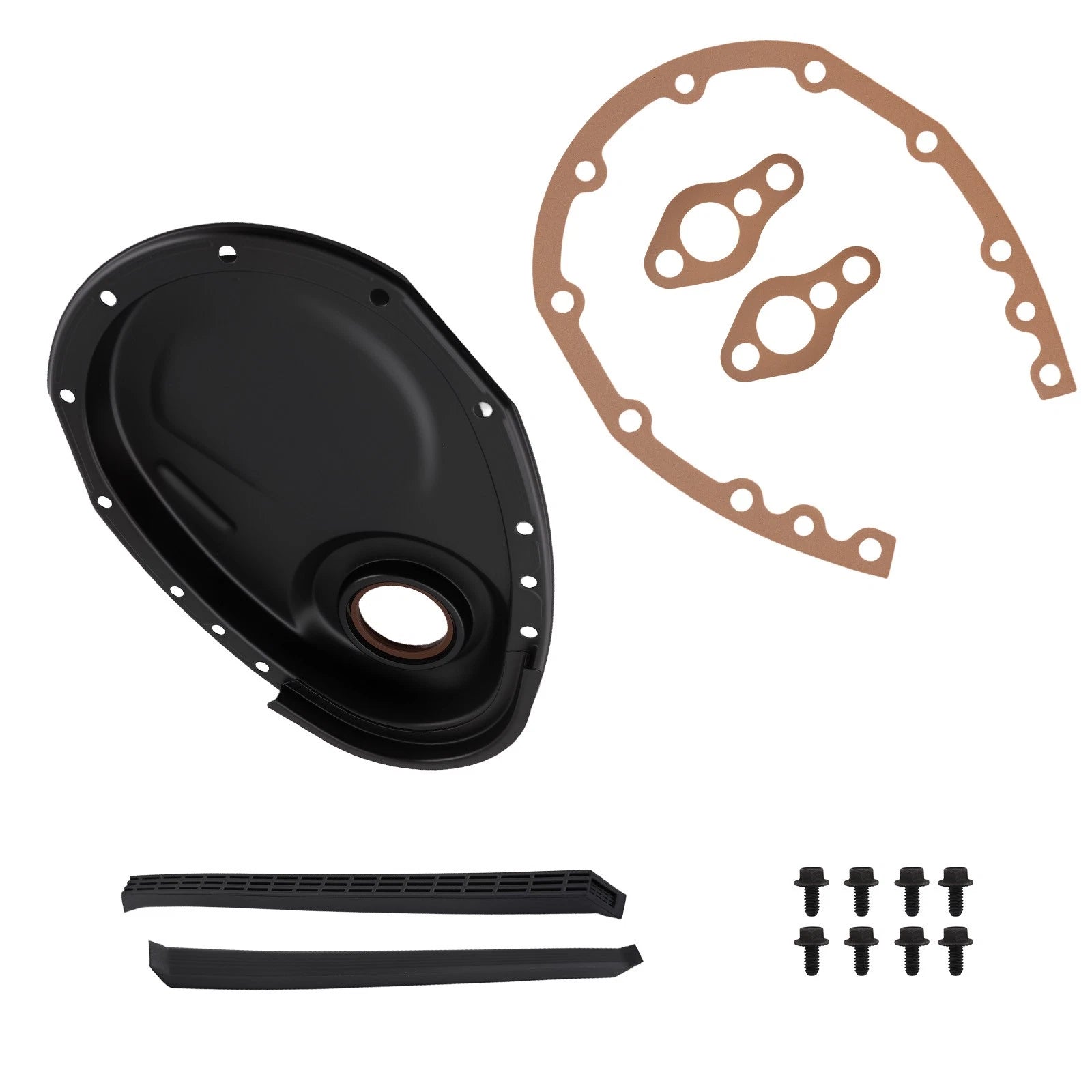 Black Steel Timing Chain Cover Set for Chevy Small Block (1958–1986)