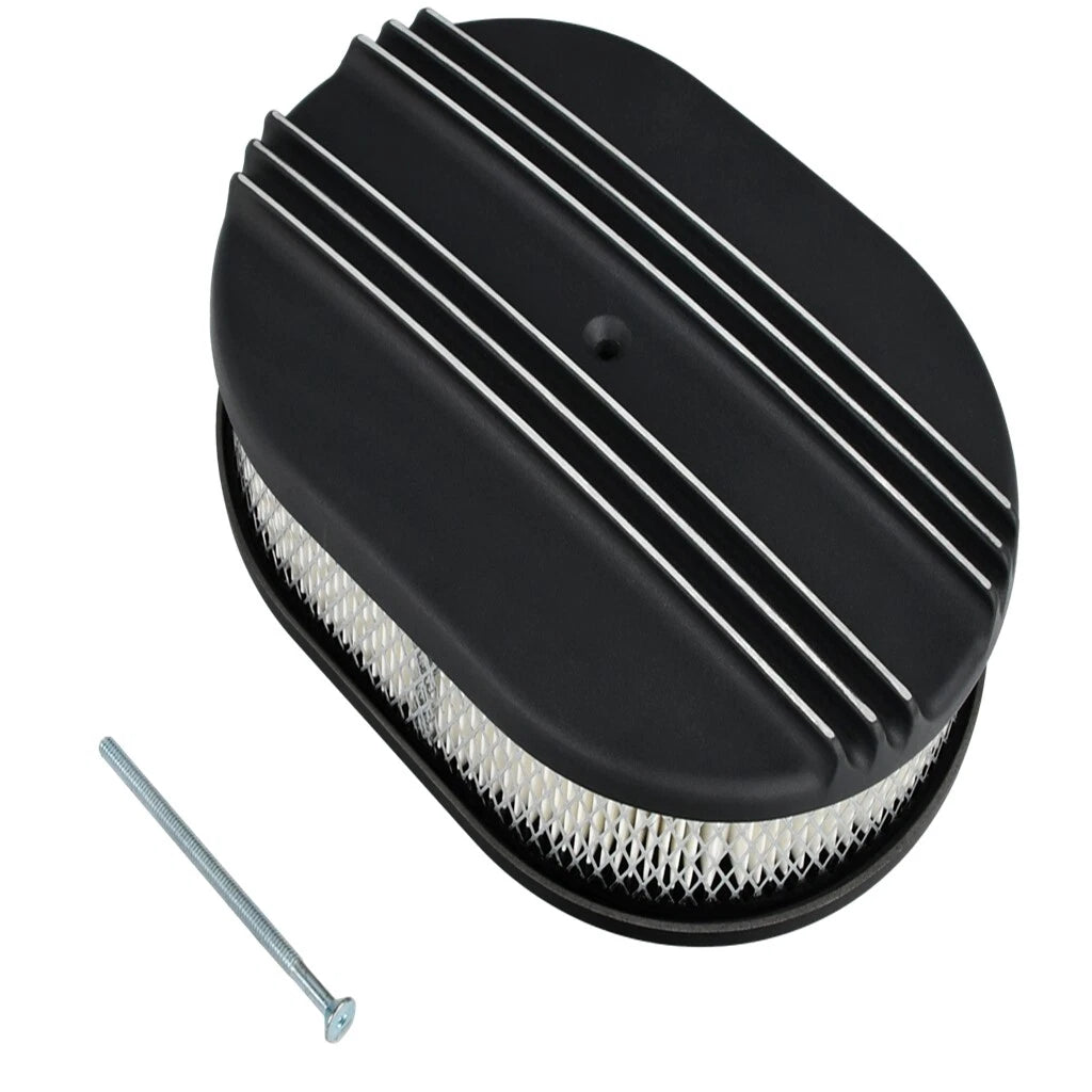 12" Oval Half Finned Polished Aluminum Air Cleaner for Chevy Ford Mopar