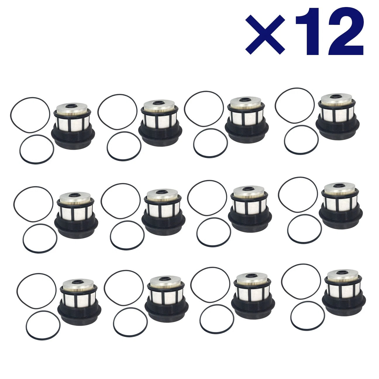 12PCS Fuel Filters + Caps for Ford F-Series E-Series 7.3L Powerstroke (1998–2003)
