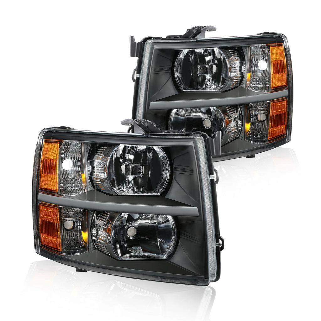 Headlight Assembly Pair Black/Amber for Chevy Silverado 2500HD 3500 (2007–2014)