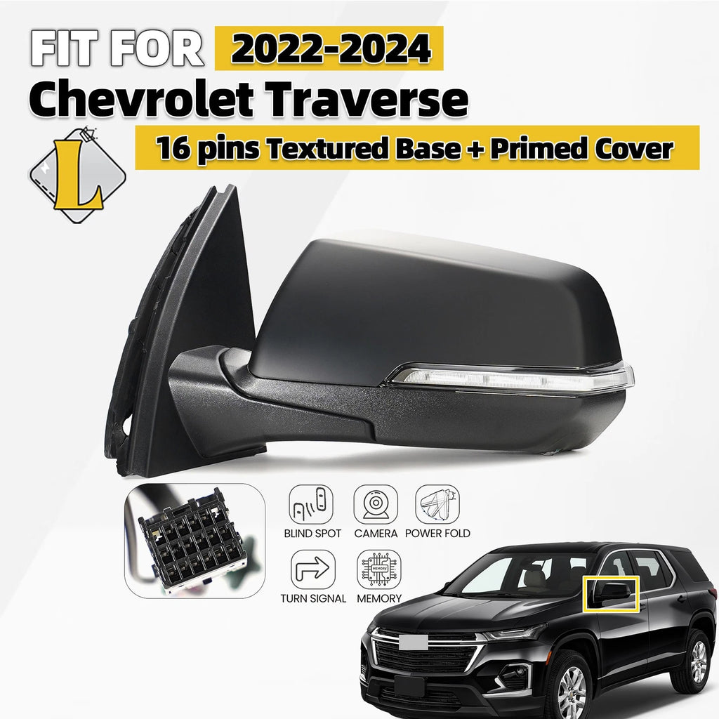 Side Mirror for Chevy Traverse (2022–2024) w/ Turn Signal, BSD, Camera, 16 Pin