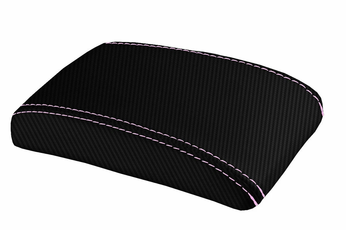 Console Lid Armrest Cover for Subaru Impreza (2000–2007) Carbon Fiber Pink Stitch