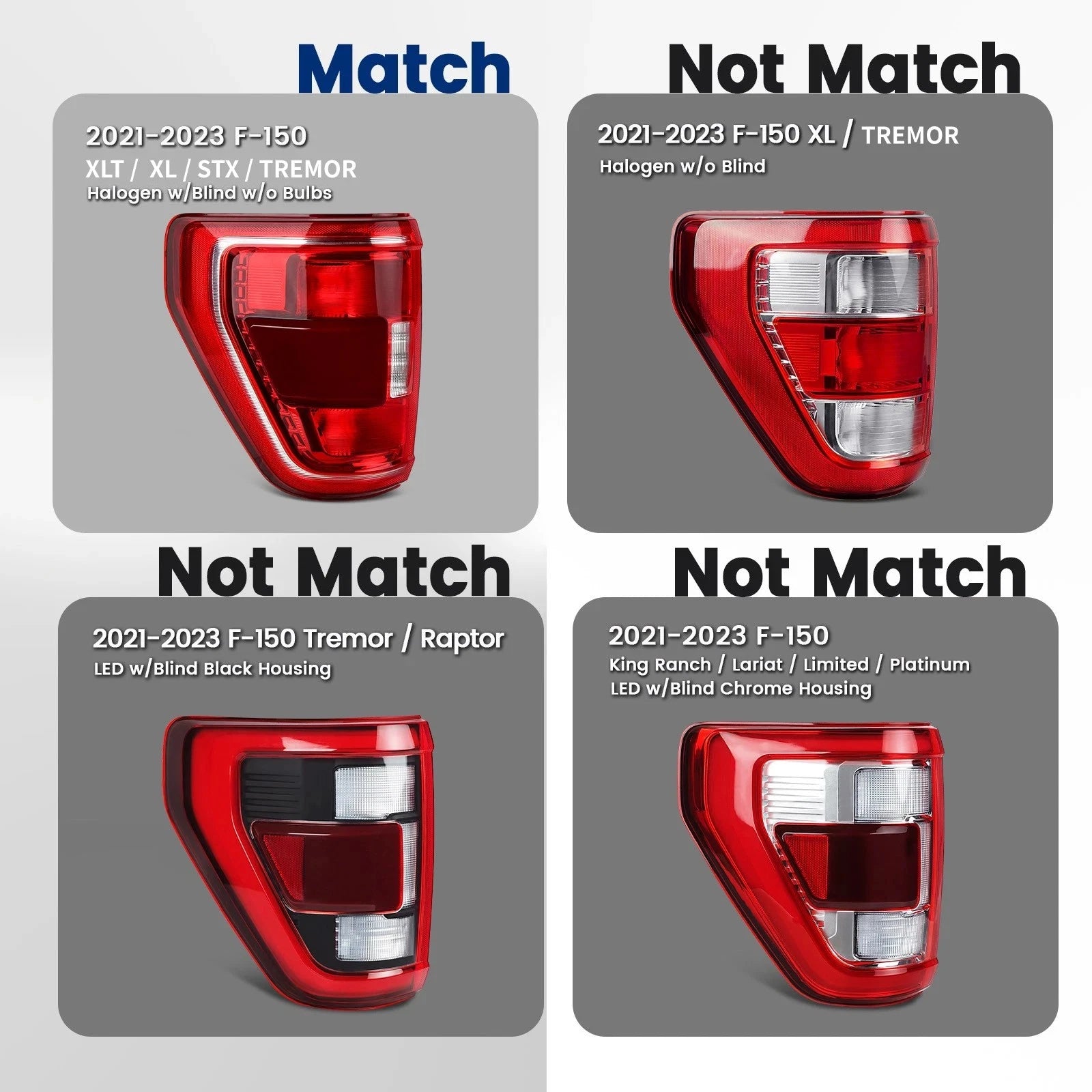 Tail Light for Ford F-150 (2021–2023) w/ BLIS Driver Side Halogen