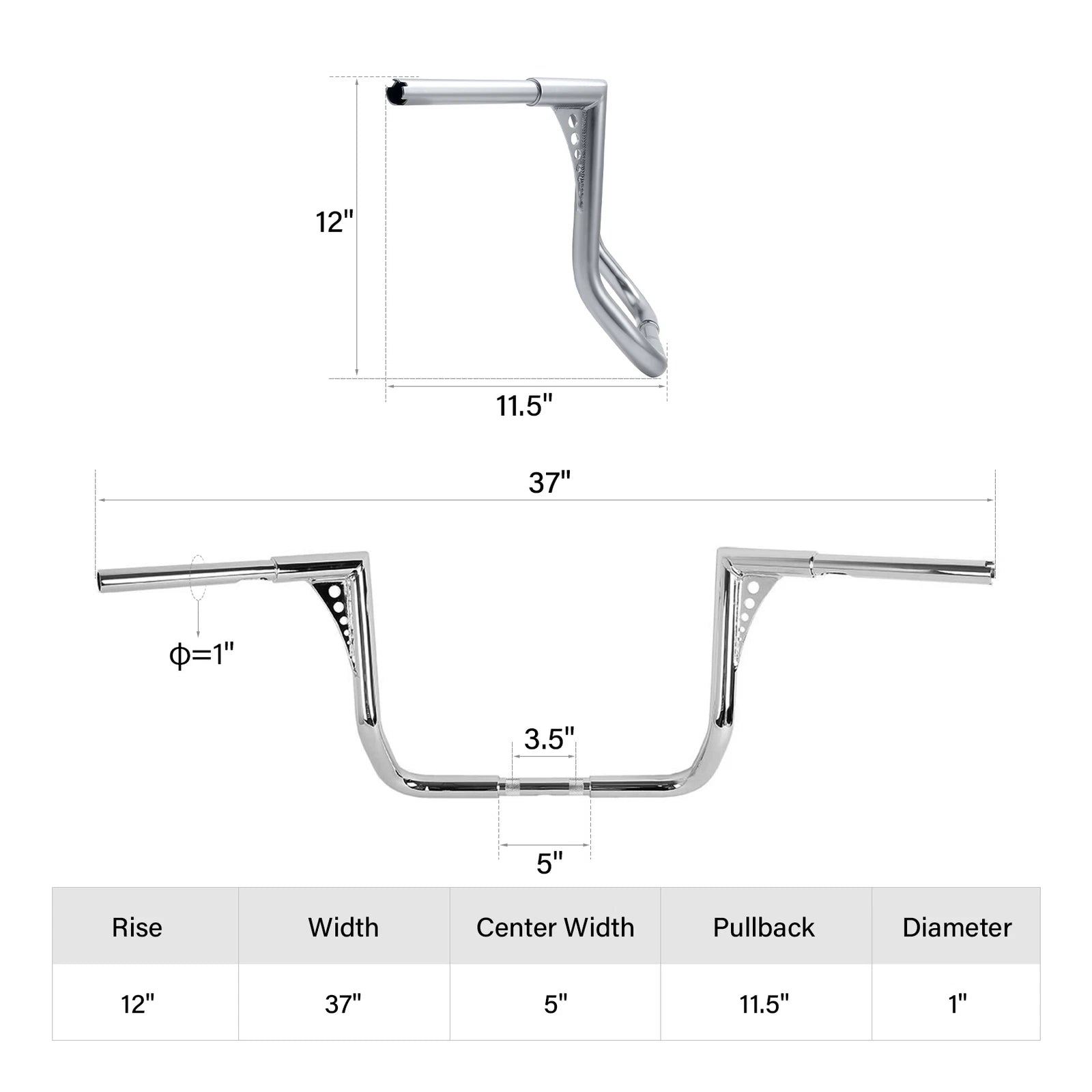 12" Rise Ape Hanger 1-1/4" Handlebar for Harley Touring (2014–2023)