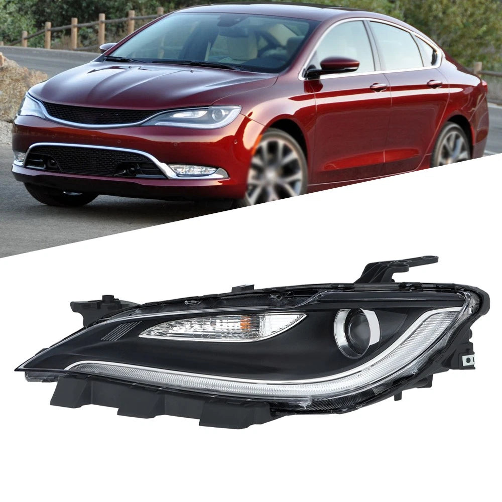 Headlights for Chrysler 200 (2015–2017) Left Chrome Black Trim LED DRL