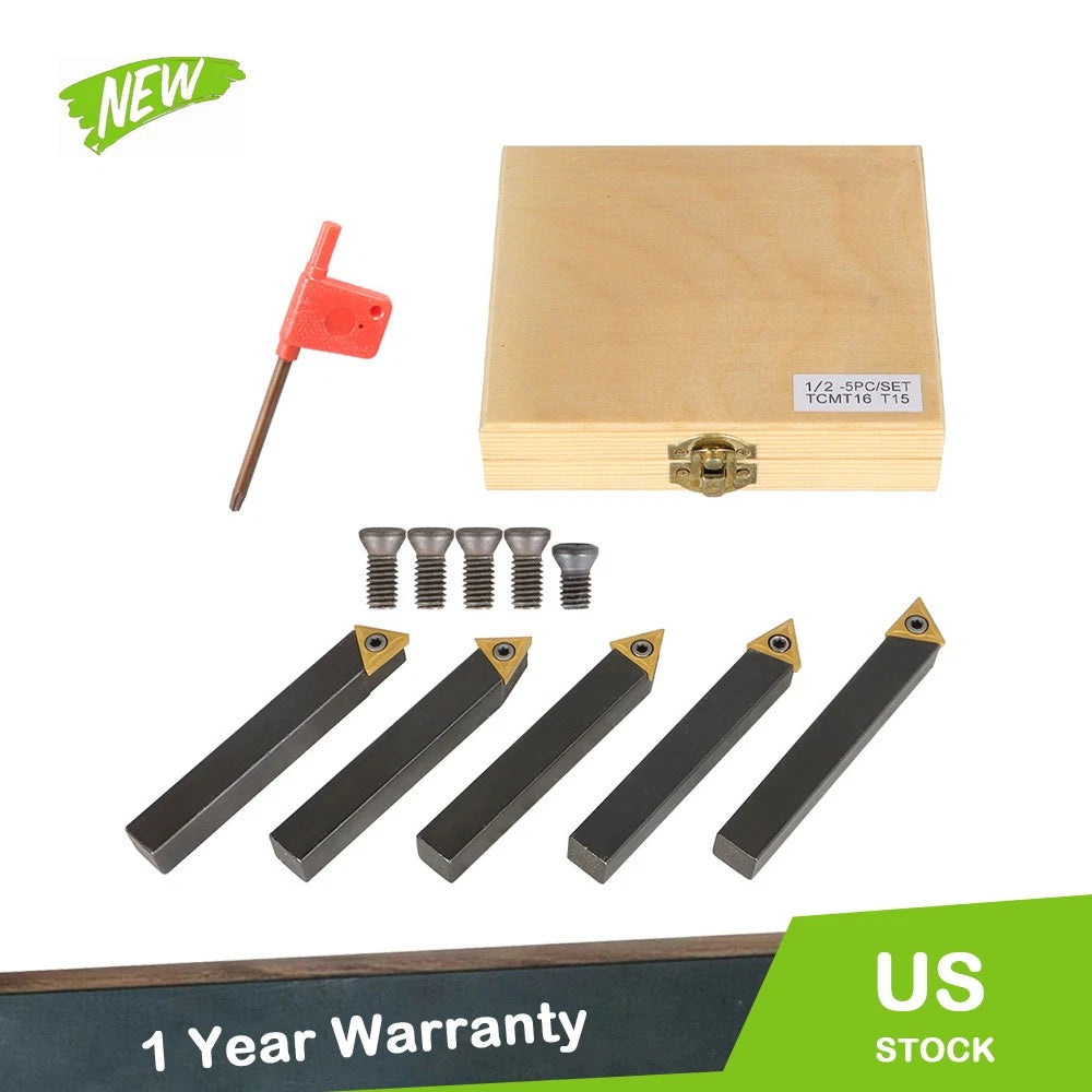 5-Piece Lathe Indexable Carbide Insert & Turning Tool Bit Holder Kit