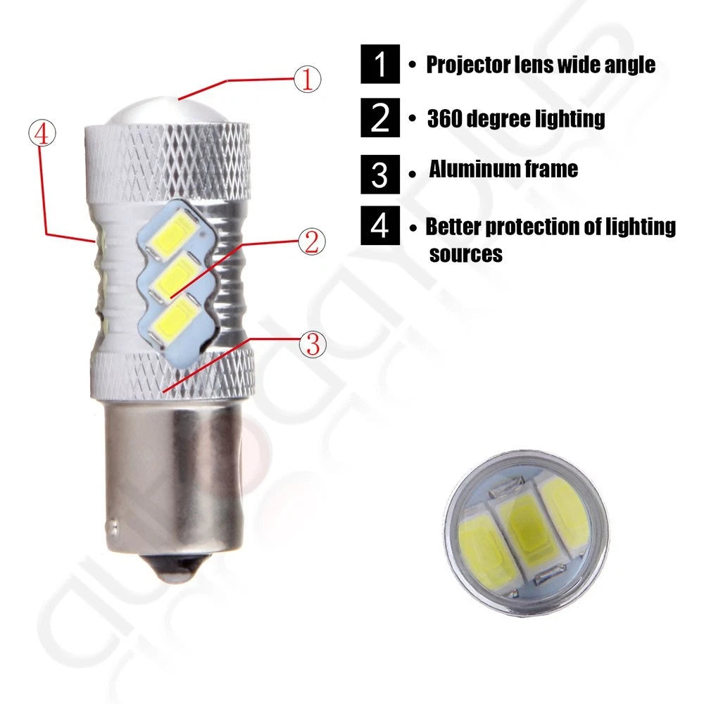 Set of 4 1156 BA15S 15 5730 SMD 6000K 60W LED Exterior Lights for