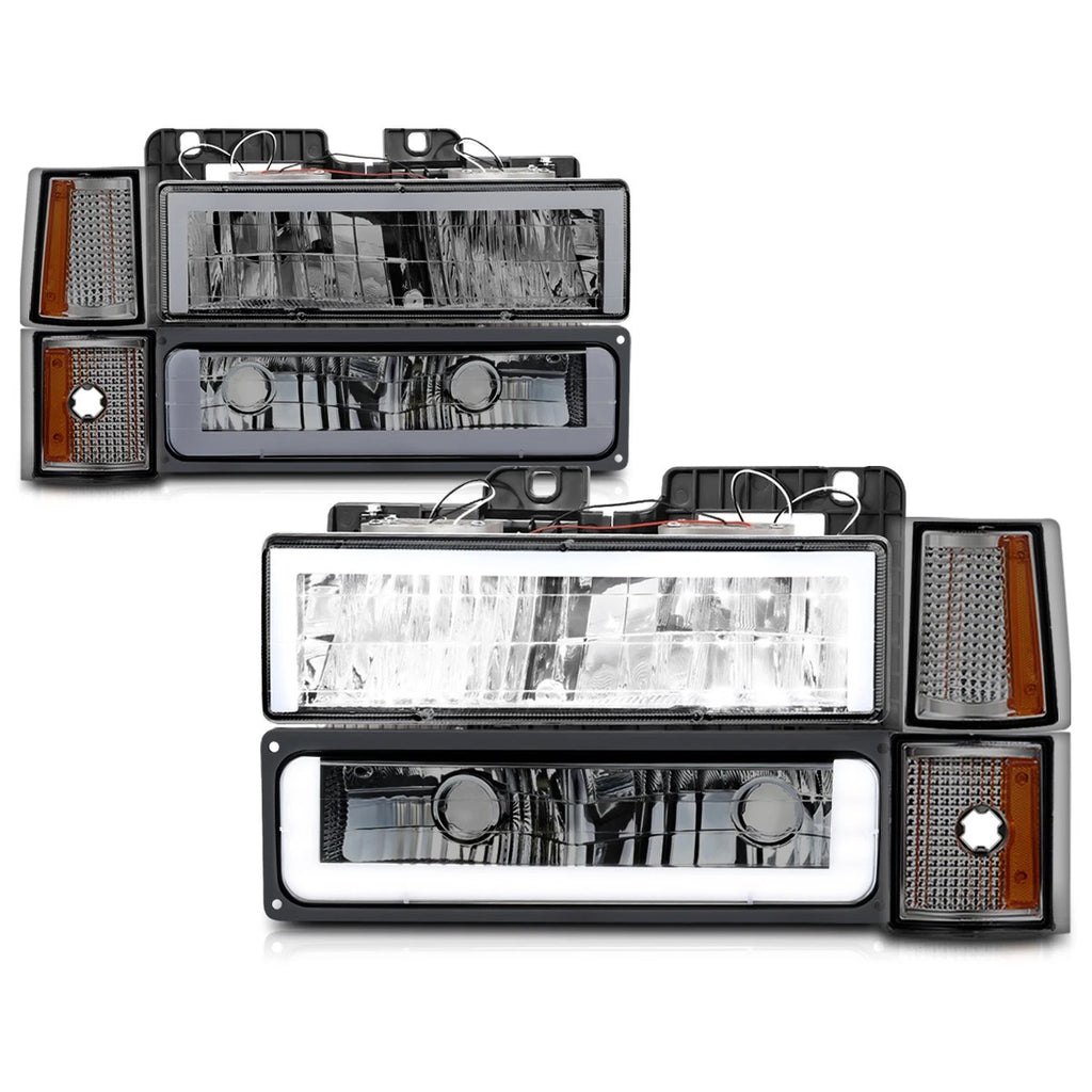 LED DRL Headlights Smoked/Amber for GMC C/K Pickup Suburban Yukon (1994–2000)