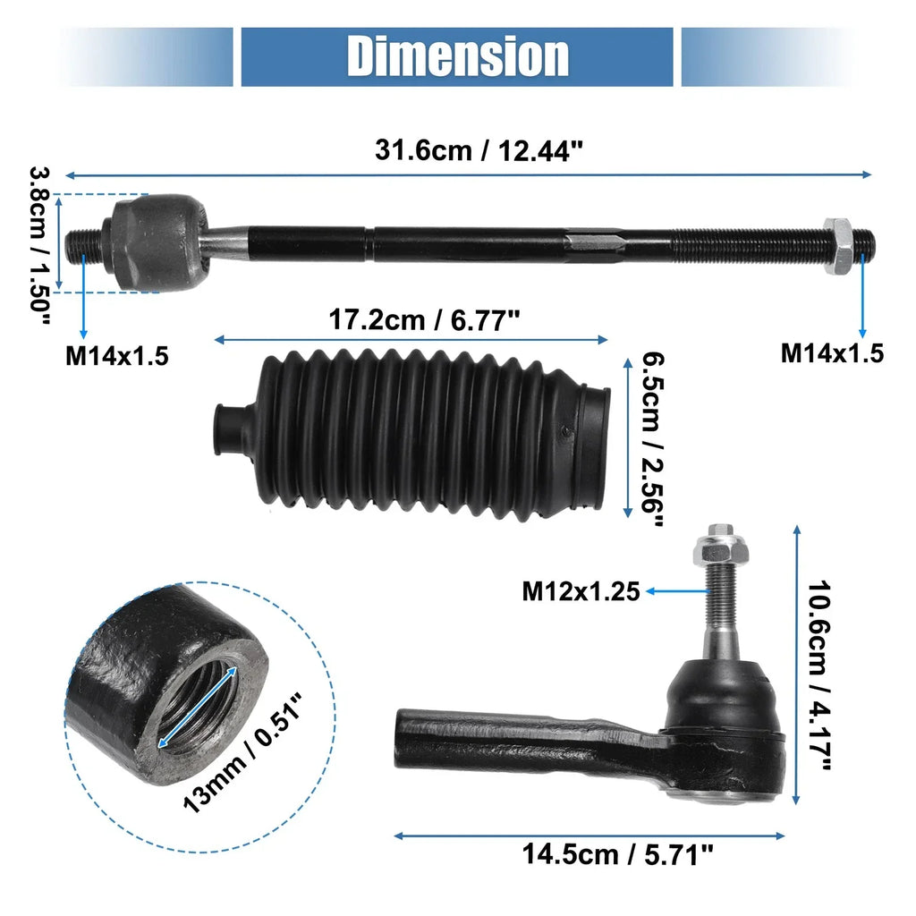6 Pcs Tie Rod End Links Suspension for Dodge Caravan (2008-2020)