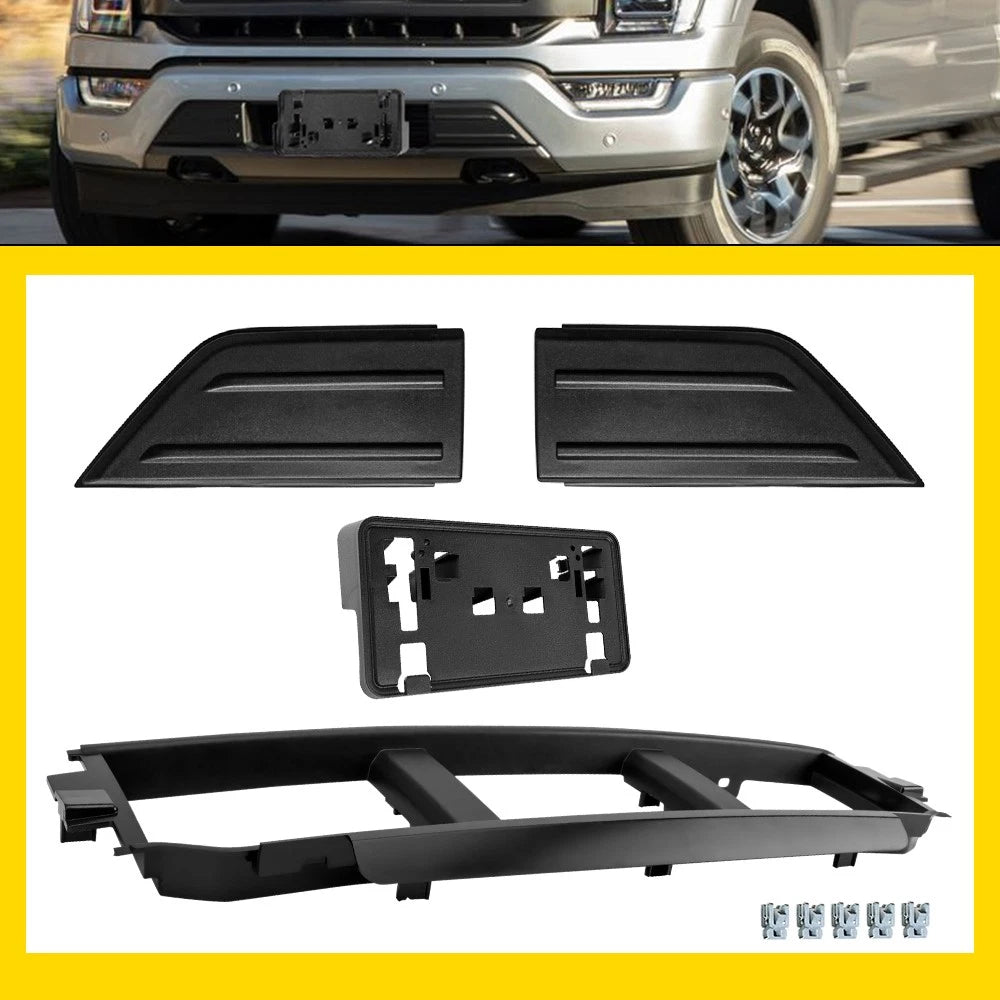 Front Bumper Grille Trim Panel & License Plate Bracket for Ford F150 (2021–2023)