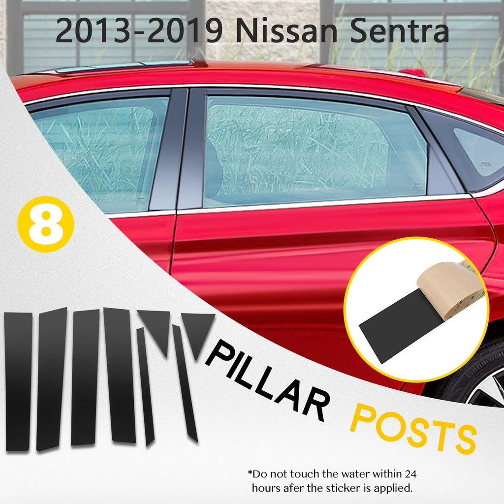 8PCS Door Trim Pillar Posts for Nissan Sentra (2013–2019) Glossy Black