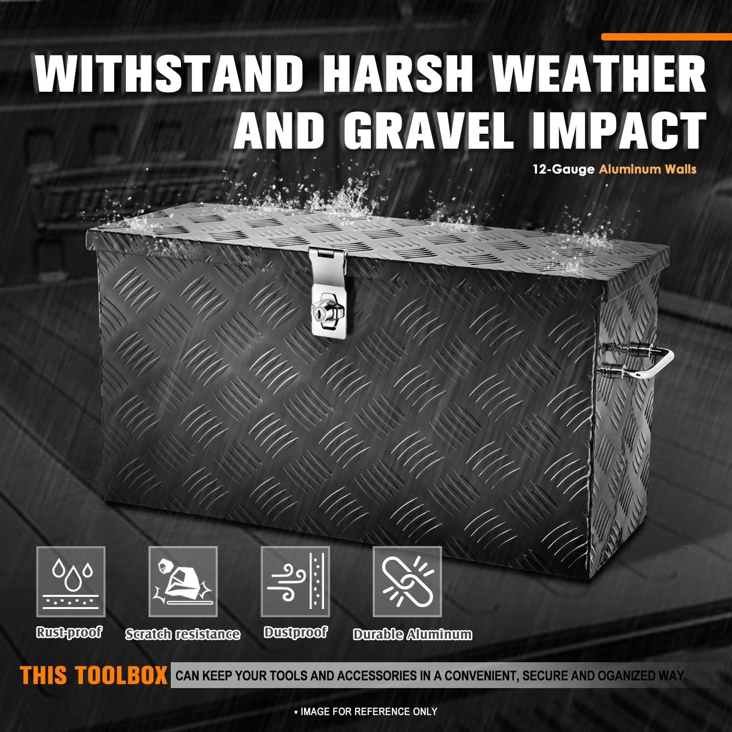 Truck Tool Box with Fixed Side Handles for Universal Fit (27"x9.4"x12.6")