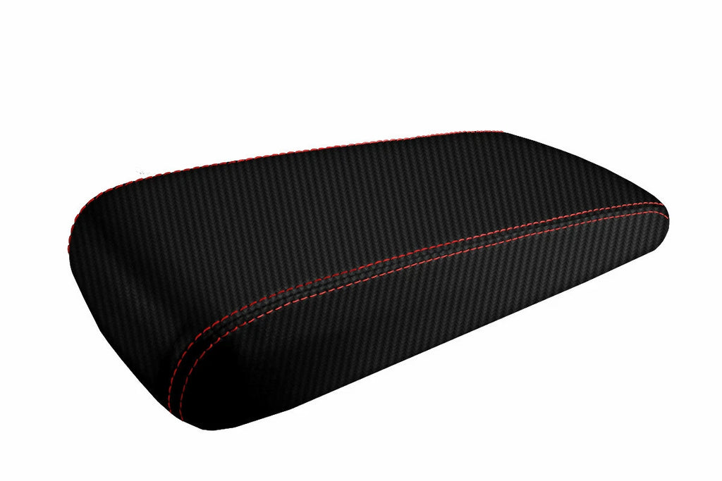 Carbon Fiber Console Lid Armrest Cover for Dodge Charger (2008–2010) Red Stitch