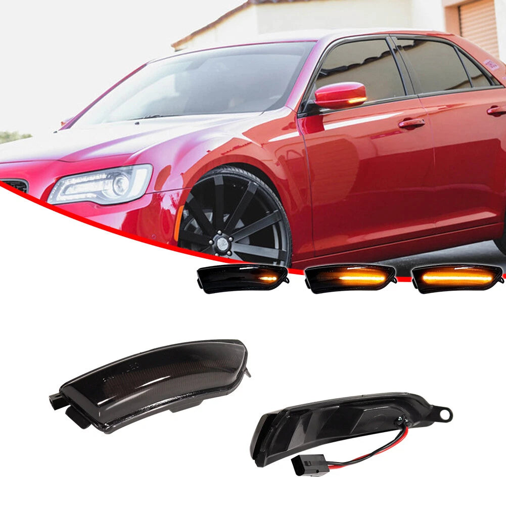 Smoked Sequential Amber LED Side Mirror Signal Lights for Chrysler 300 (2011–2023)