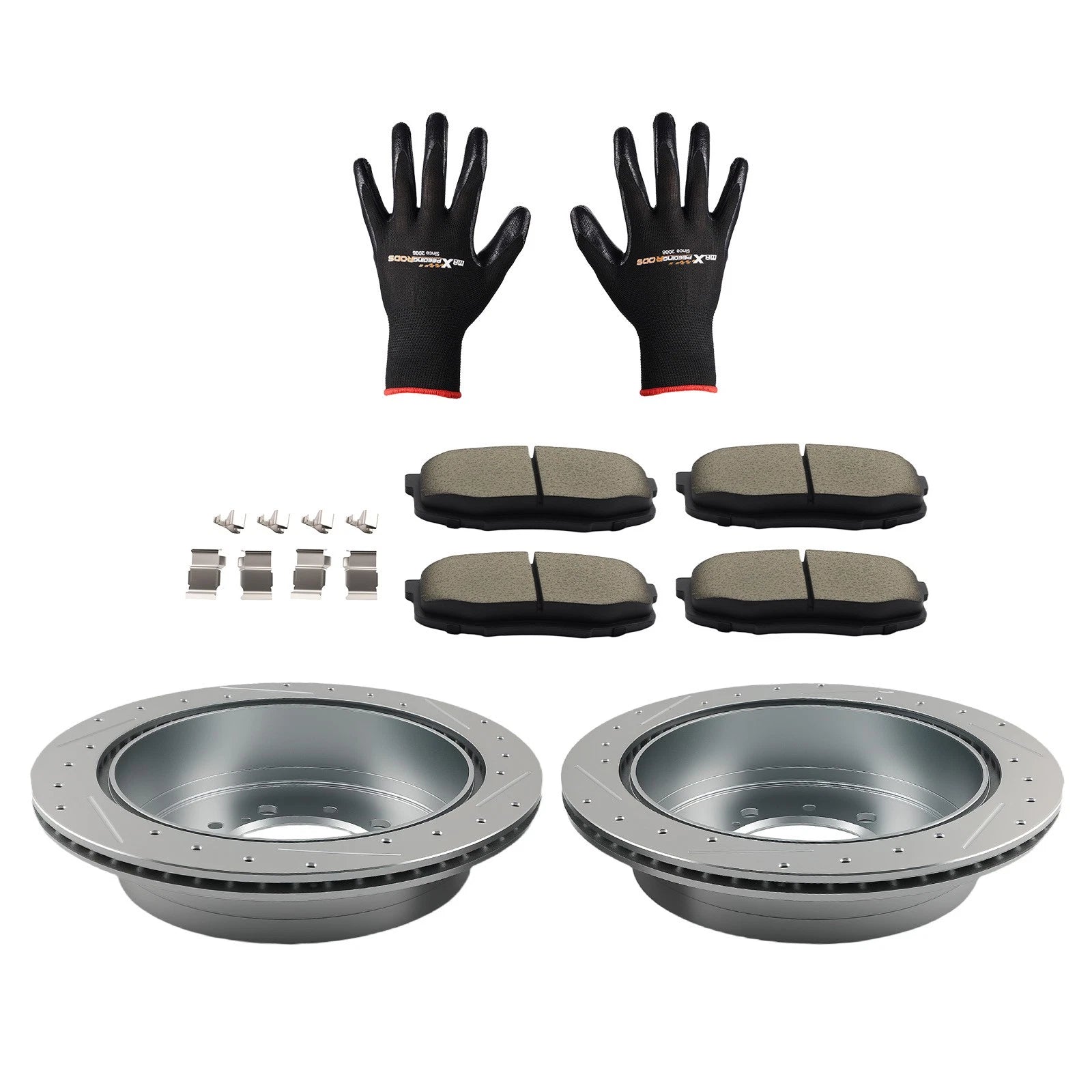 Rear Drilled Brake Rotors + Ceramic Brake Pads Set for Toyota Land Cruiser/Sequoia (2008–2021)