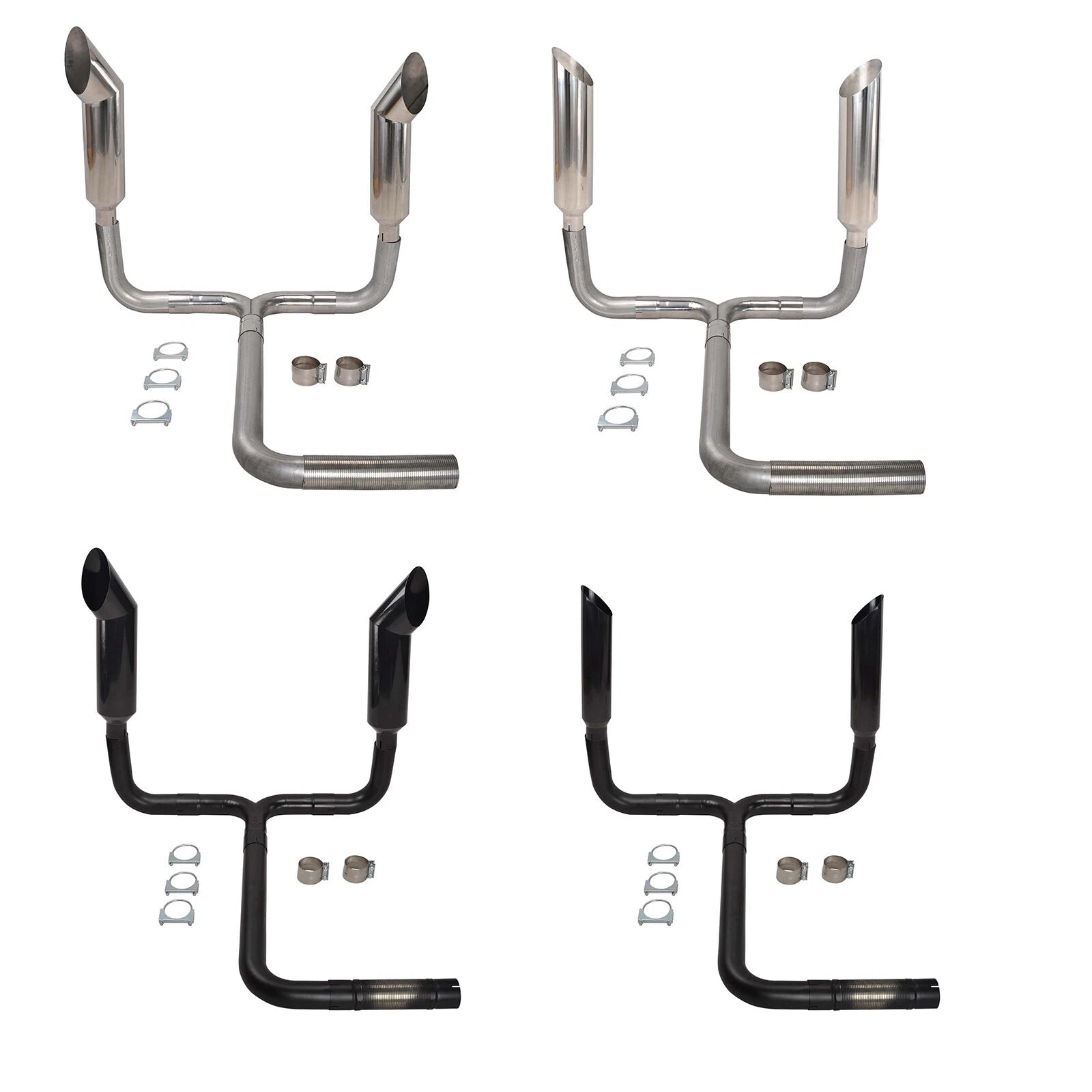 Dual Smoker Diesel Exhaust Stack T Pipe + 2X 4"/5" In 7"/8" Out Tips for