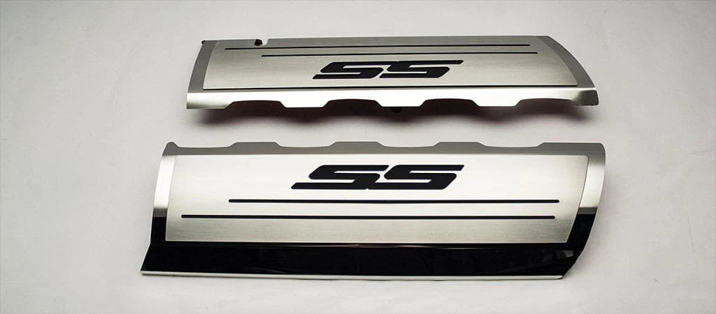 Top Plates w/Black Solid Vinyl "SS" Inlay for 2016-20 Camaro SS w/ACC Fuel Rails