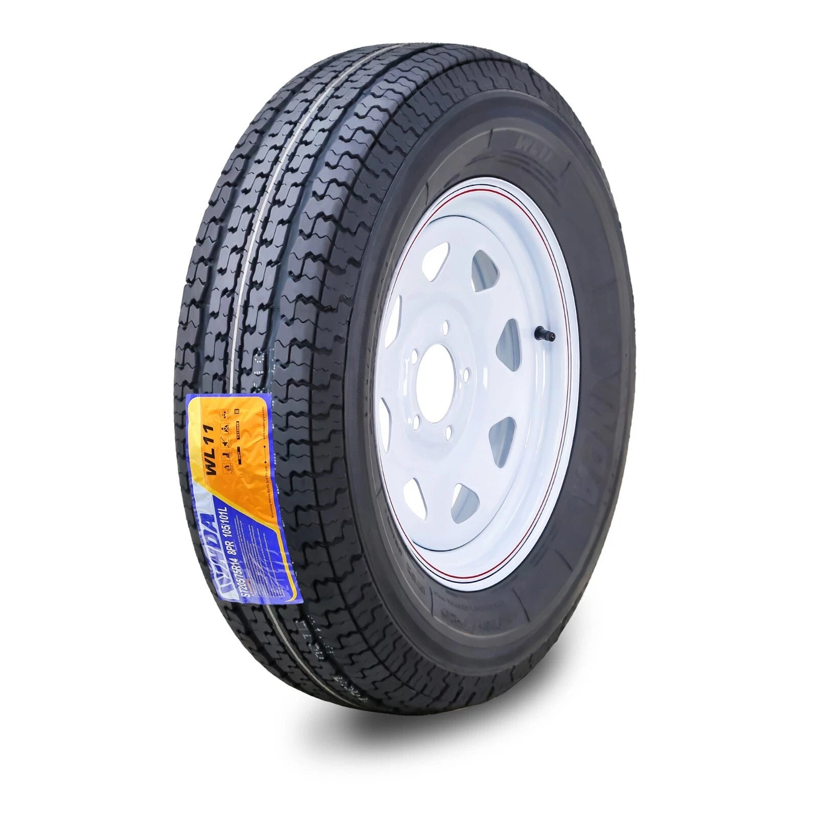 Set of 4 WINDA ST205/75R14 8-Ply Trailer Tire Rim Assembly 5 Lug White Spoke