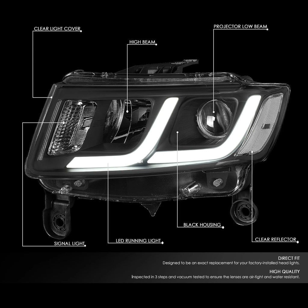Pair of LED Black Clear Projector Headlights for Grand Cherokee (2014–2016)