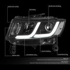 Pair of LED Black Clear Projector Headlights for Grand Cherokee (2014–2016)