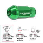 20Pc M12X1.5 Green JDM Open End Cone Seat Wheel Lug Nuts + Extension 25mmx50mm