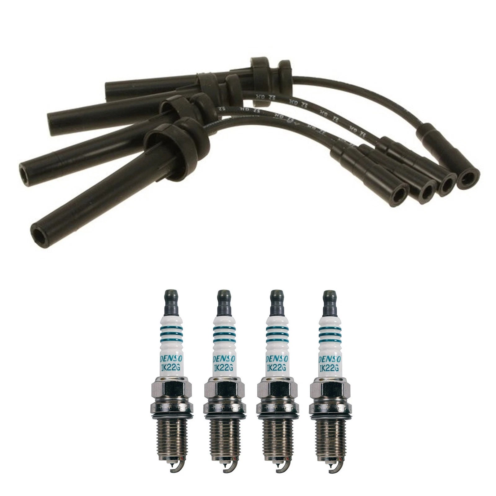 Denso 7mm Wire Set & 4 Iridium Power Spark Plugs Kit for Chrysler Dodge L4
