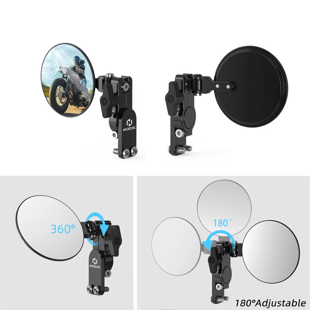 Universal 180° Foldable Quick Flip Convex Mirrors for Harley Touring