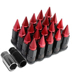 Spiked Cap Steel Red Rim Lug Nuts + Adapter M12x1.5 for