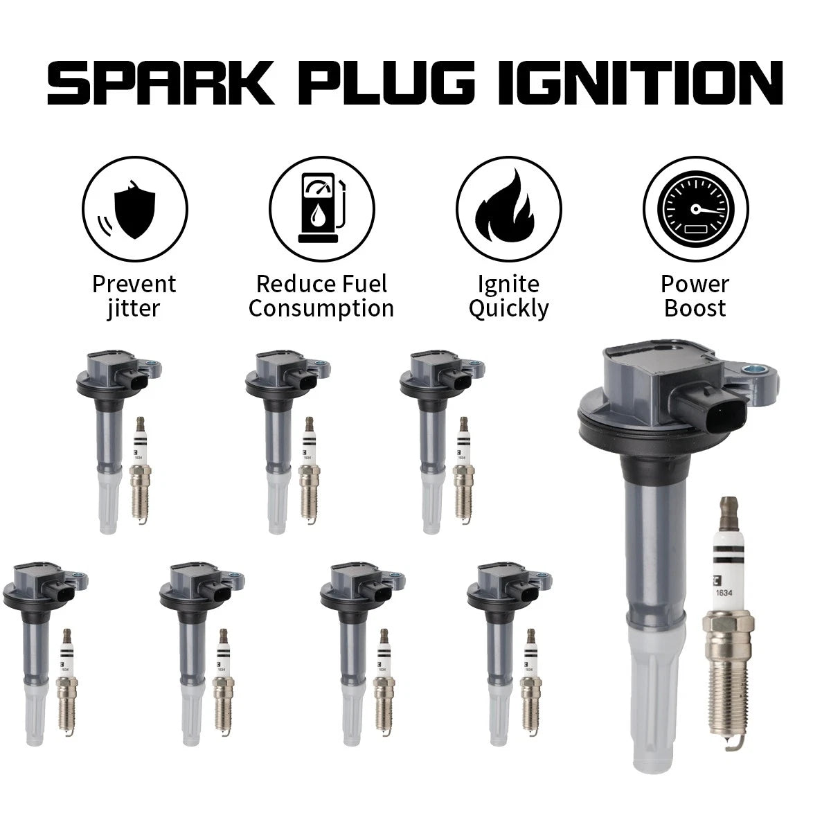 Set of 8 Ignition Coils + 8 Spark Plugs for Ford F-150 (2011–2016) UF622