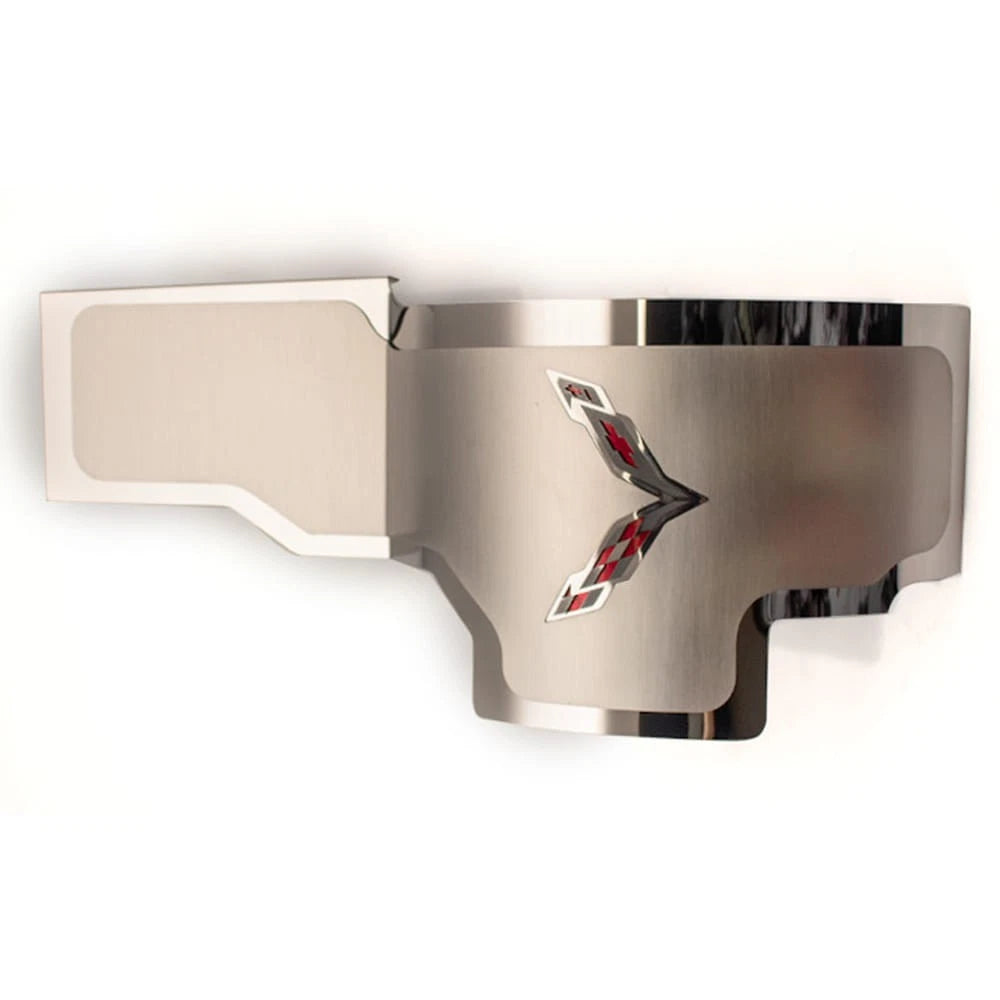 Stainless Alternator Cover with Yellow Vinyl Flag Inlay for 2014-2019 Corvette