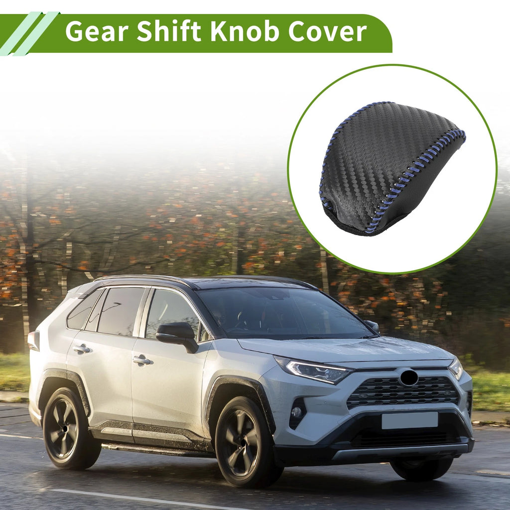 Gear Shift Knob Cover for Toyota RAV4 (2019–2024) Black Carbon Fiber Blue