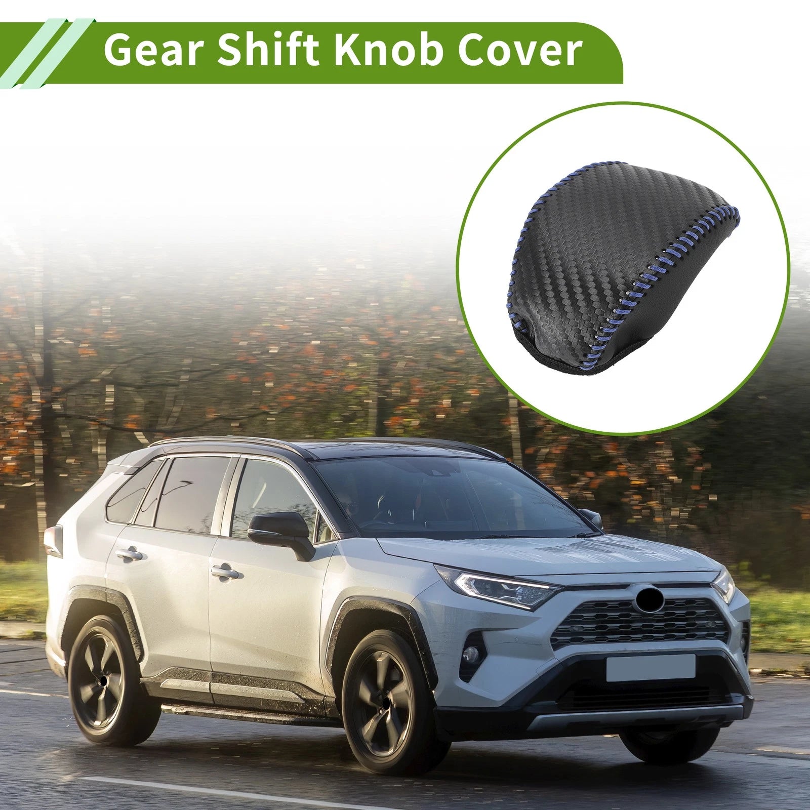 Gear Shift Knob Cover for Toyota RAV4 (2019–2024) Black Carbon Fiber Blue